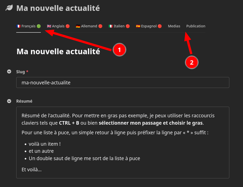Modification d'un contenu FOSM via l'interface de wagtail