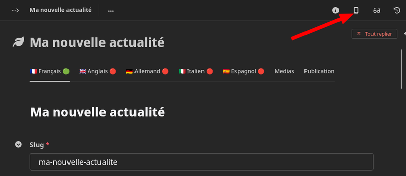 Accéder à la prévisualisation d'un contenu dans l'admin